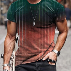 Men's Striped Sports T-shirt Round Neck Tee for Summer