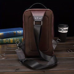 Men's Leather Crossbody Bag Vintage Chest Bag Large Capacity Satchel