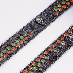 Skull Head Leather Belt with Diamond - Men's Fashionable Buckle Belt