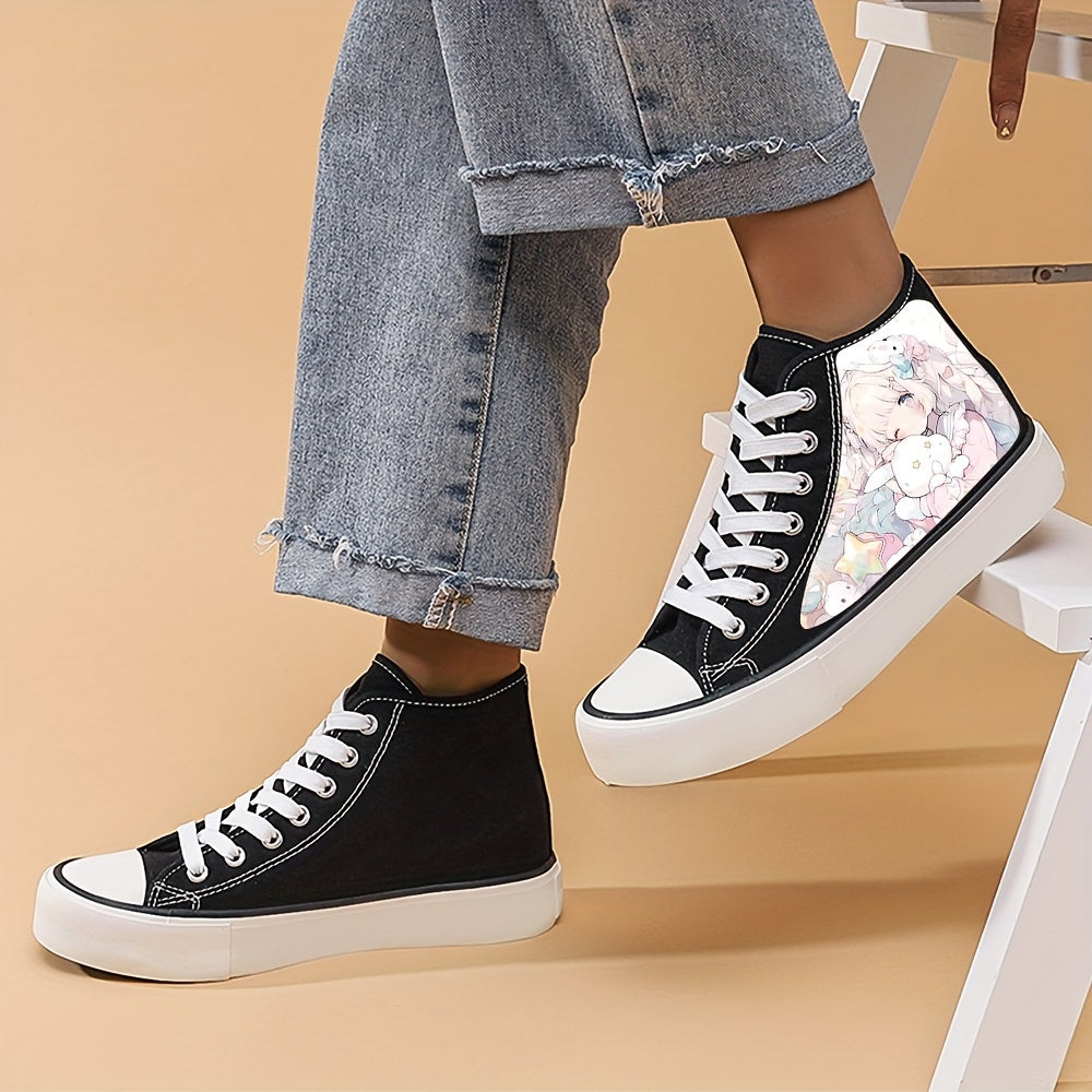 Women's Comic Pattern Canvas Shoes Lace Up Lightweight