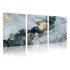 3pcs Framed Modern Ink Paintings with Marble Texture and Golden Accents