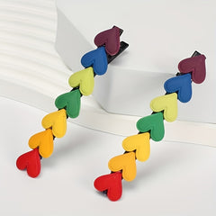 2pcs Rainbow Heart Hair Clip Barrette Side Bangs Accessories