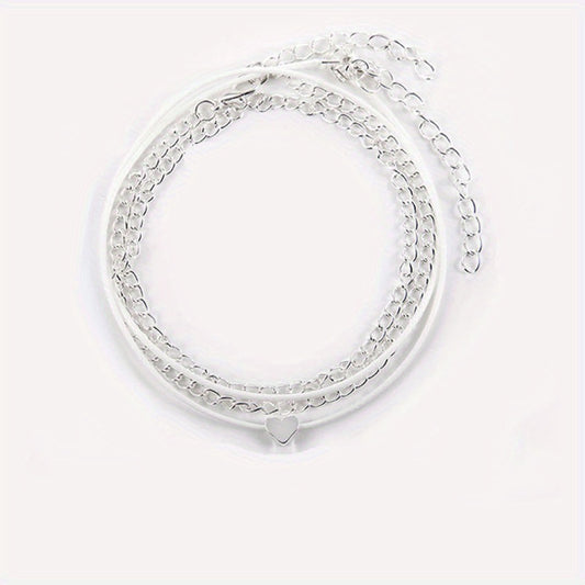 Heart & Double Chain Anklet for Men & Women