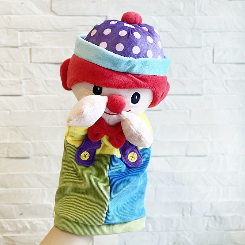 Plush Clown Puppet Hand Finger Puppet Expressive Eyes Vibrant Colors