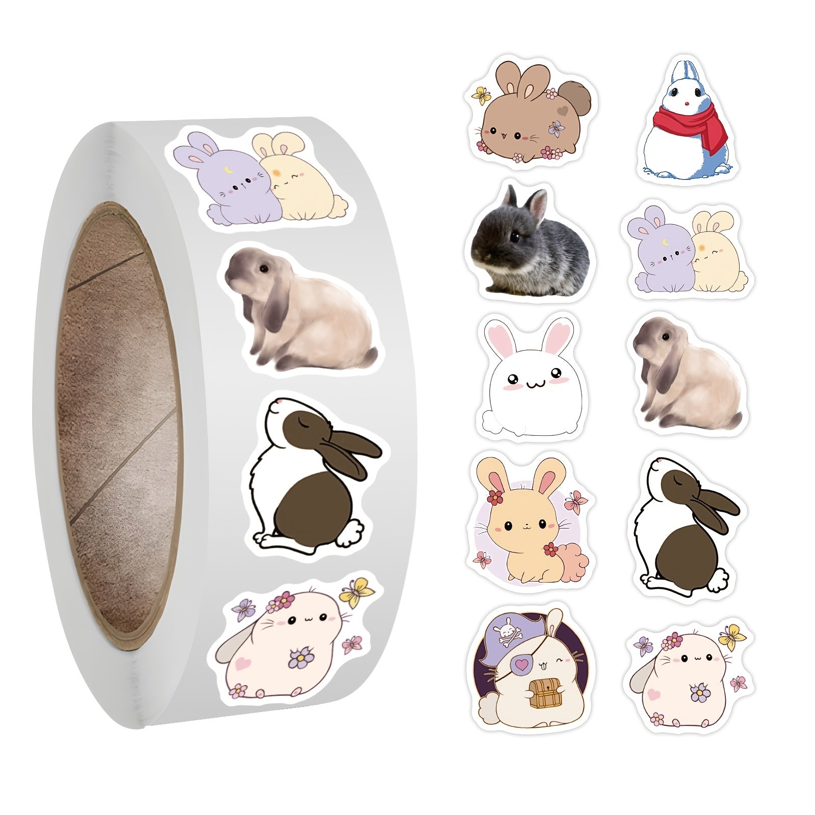500pcs Rabbit Stickers Roll for Water Bottles Laptop Phone Motorcycle