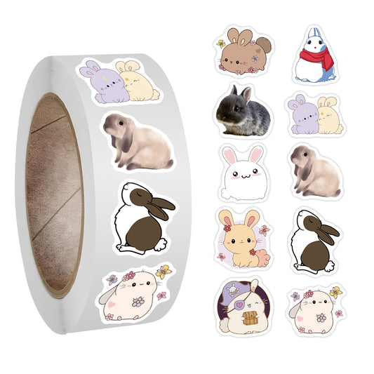 500pcs Rabbit Stickers Roll for Water Bottles Laptop Phone Motorcycle