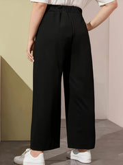  Casual Pants Women's Plus Solid Elastic Waist Straight Leg