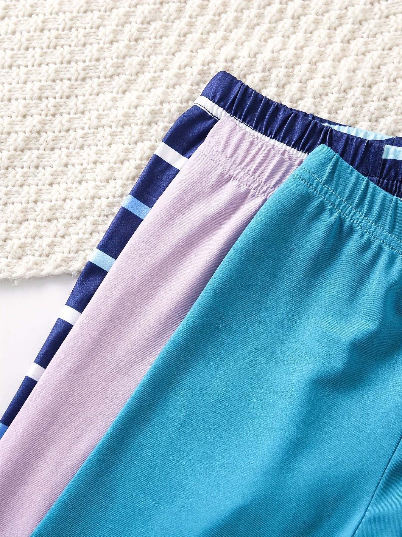 3pcs Girls' Stretch Legging Pants Plain Colors Stripe Print
