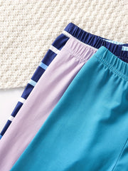 3pcs Girls' Stretch Legging Pants Plain Colors Stripe Print