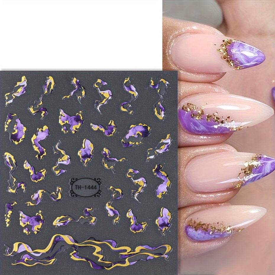 6-Piece Marble Nail Art Decals Set with Foil Ribbons and Gradient