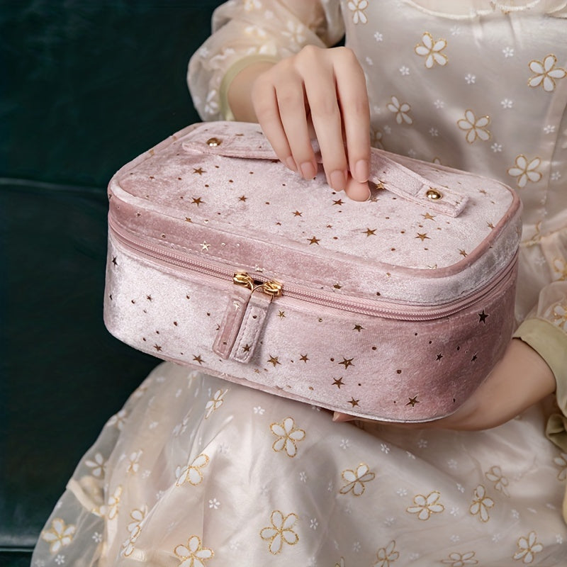 Star Pattern Velvet Cosmetic Bag Portable Toiletry Wash Bag