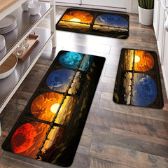 Building Pattern Rug Cartoon Bridge Floor Mat Rectangular Carpet