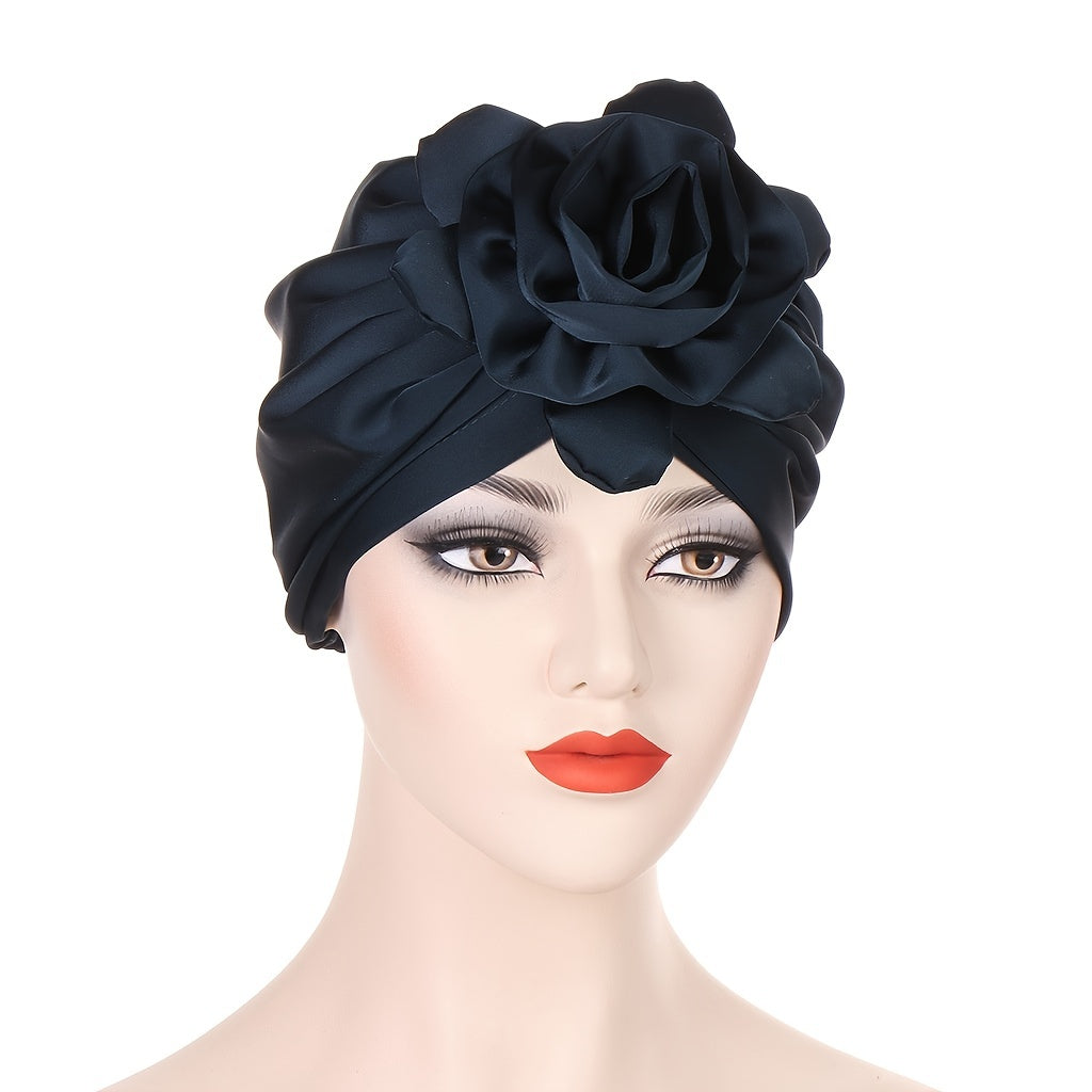 Satin Flower Turban Cap Hijab Head Wrap Head Scarf Beanie Chemo Hats
