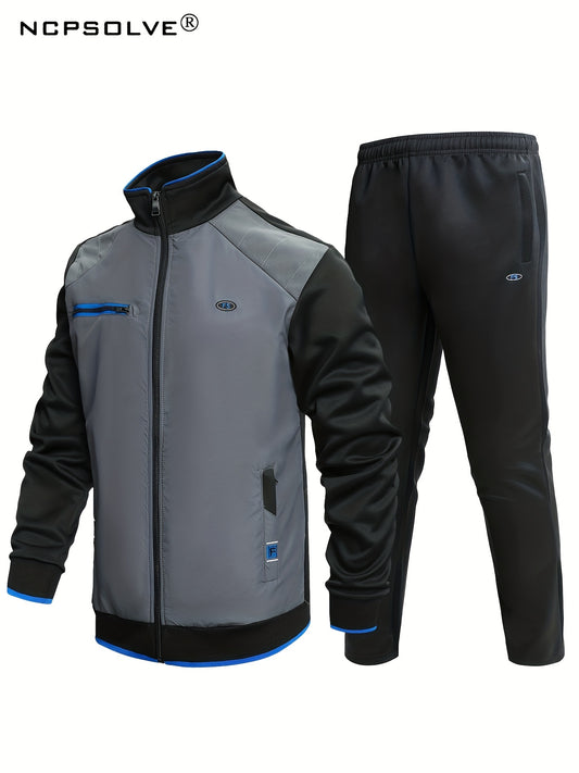 2pcs Men's Sports Suit Jacket & Active Stretch Pants