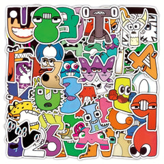 50 Cartoon Letter Vinyl Stickers, Water Bottles, Laptops, Luggage
