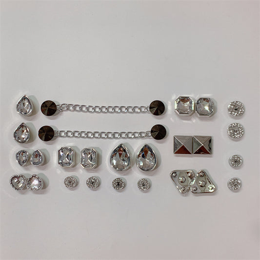 26pcs Silver Rhinestone Chain Shoe Buckle Set, Shoe Decoration Accessories