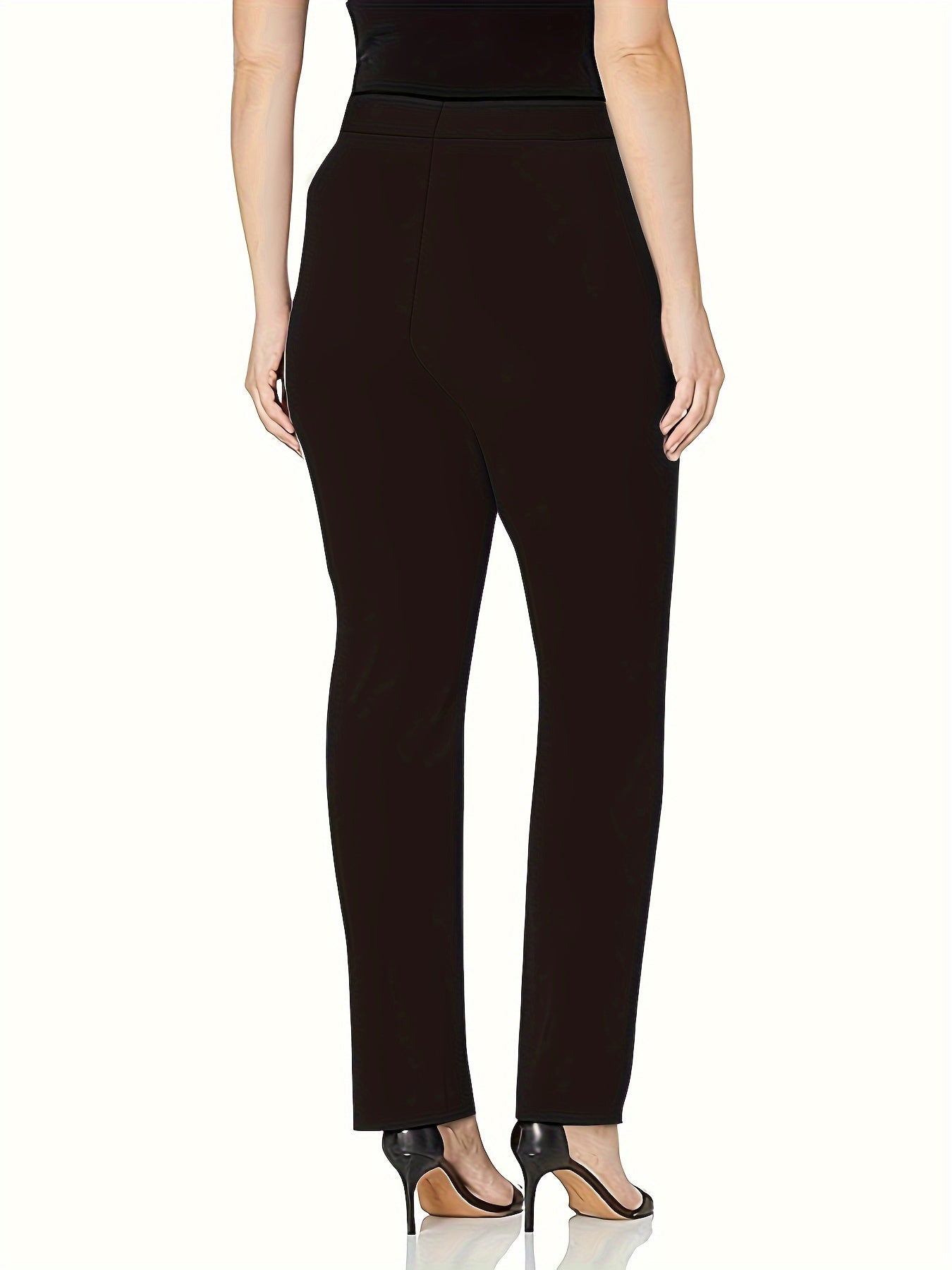  Solid Straight Leg Trouser - Elastic High Rise