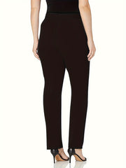  Solid Straight Leg Trouser - Elastic High Rise