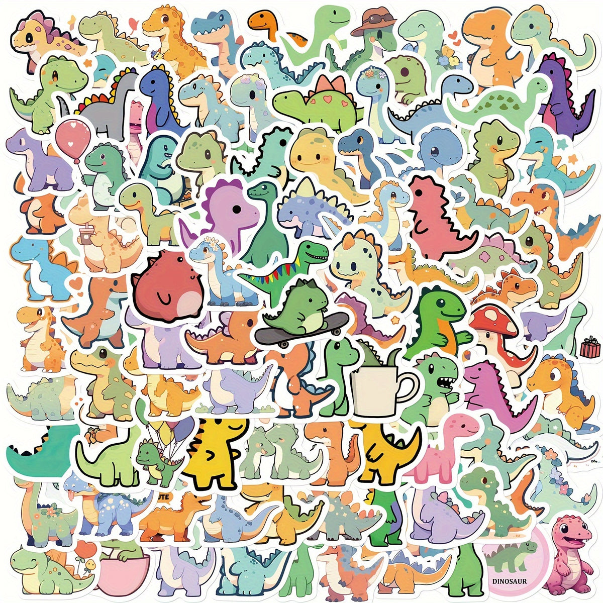 100pcs Little Dinosaur Vinyl Waterproof Stickers Scrapbook Laptop Skateboard