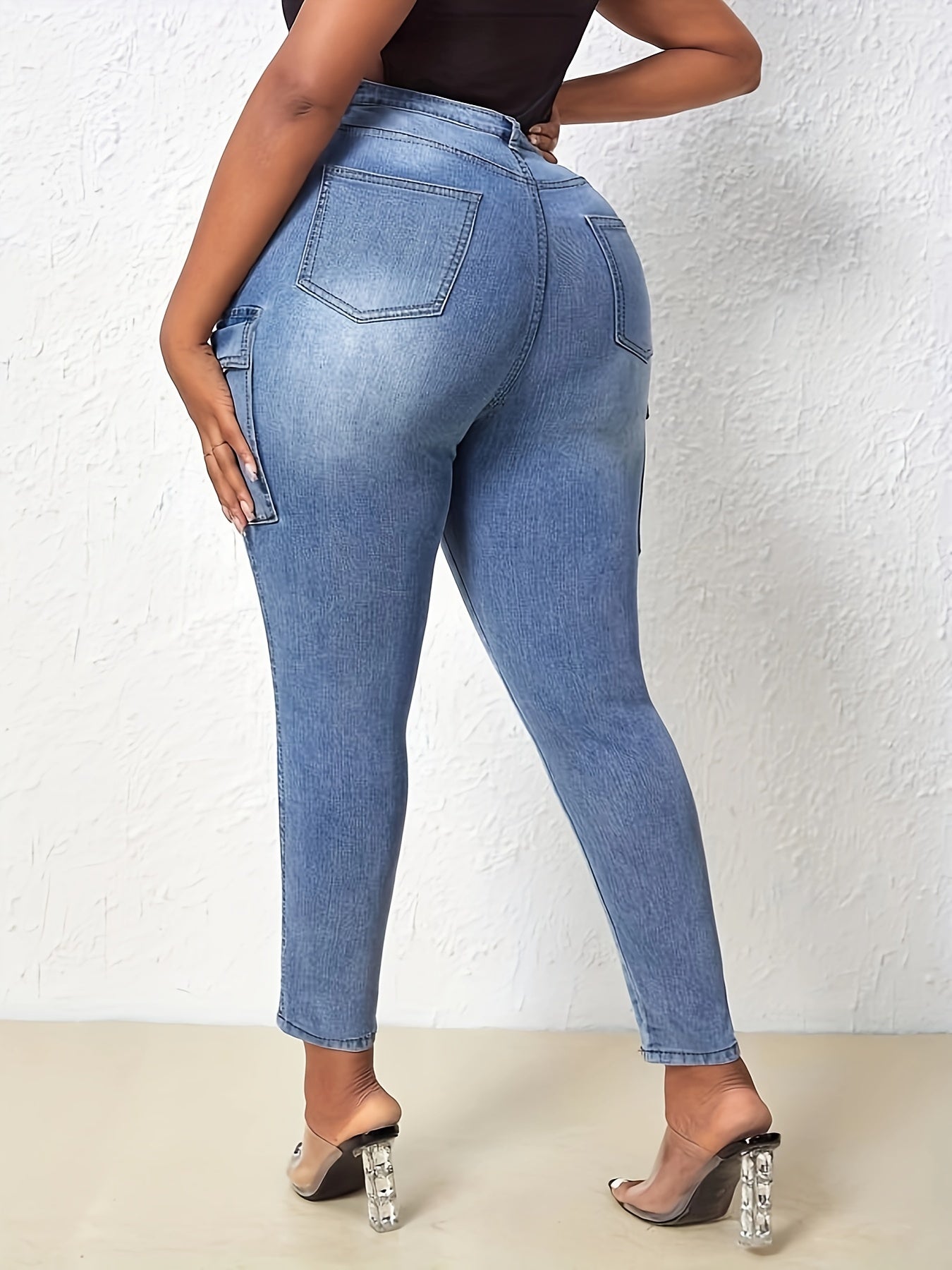  High Rise Skinny Cargo Jeans with Flap Pockets