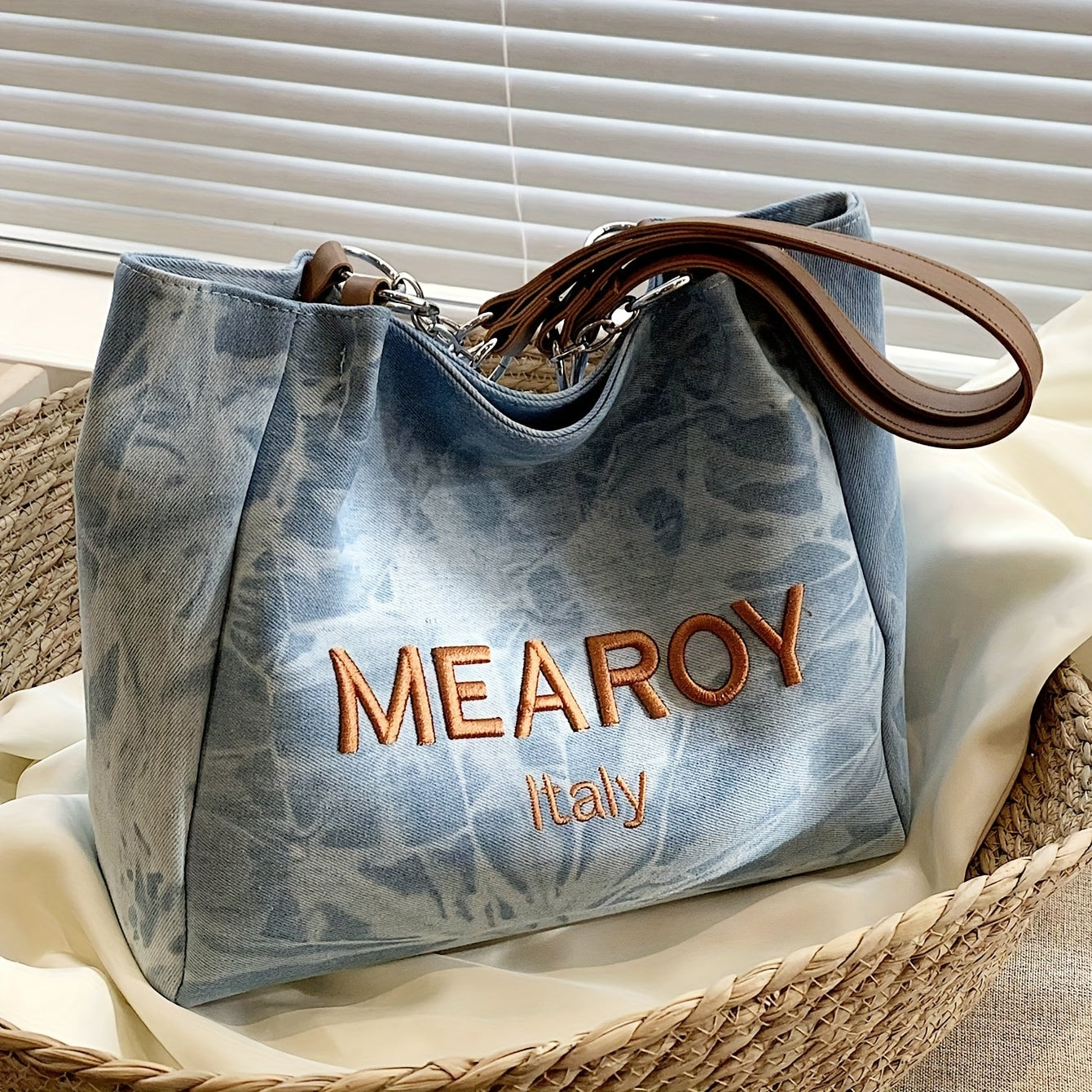 Retro Letter Embroidery Tote Bag Daily Shoulder Commuter Women