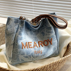 Retro Letter Embroidery Tote Bag Daily Shoulder Commuter Women