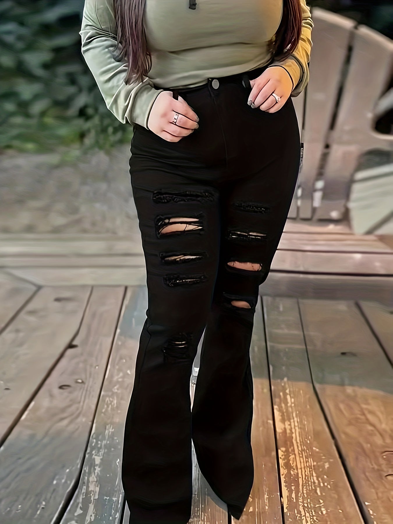  Casual Ripped Flared Leg Jeans