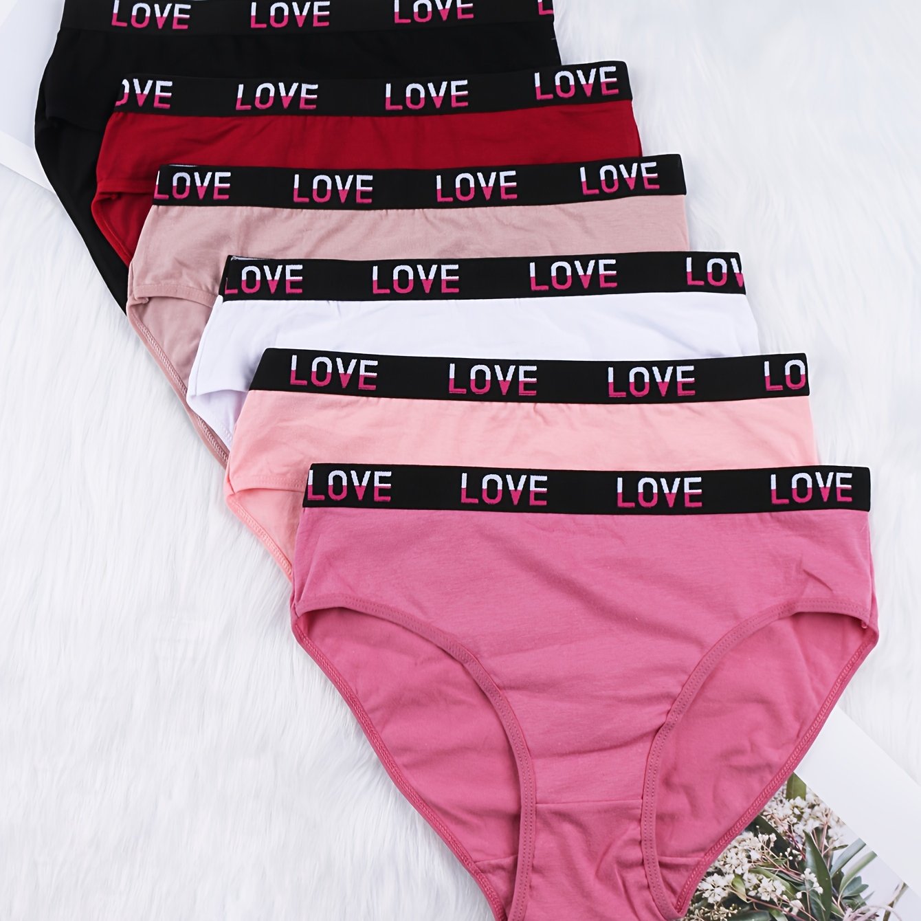 6pcs Mixed Letter Tape Briefs Comfy & Breathable Elastic Panties