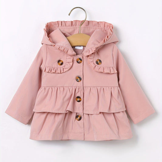 Cute Toddler Girls' Ruffle Trim Hooded Coat