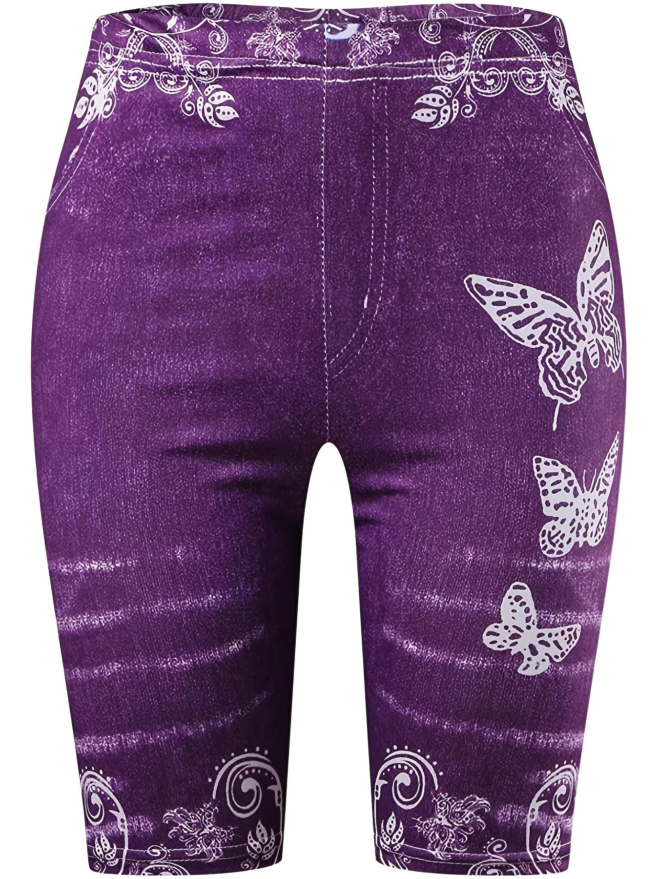 Sexy Butterfly Print Short Leggings High Waist Elastic Bottoms