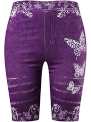 Sexy Butterfly Print Short Leggings High Waist Elastic Bottoms