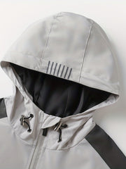 Men's Block Windbreaker Zip Up Hooded Jacket