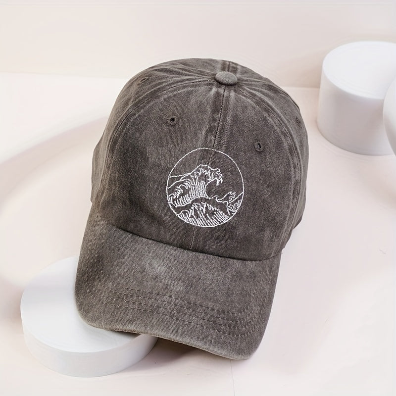 Vintage Ocean Wave Print Embroidered Baseball Cap
