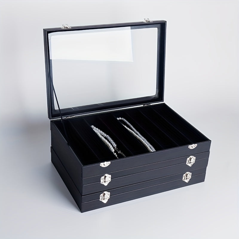 PU Leather Jewelry Box Display Tray 8 10 Grids Necklaces Bracelets Organizer