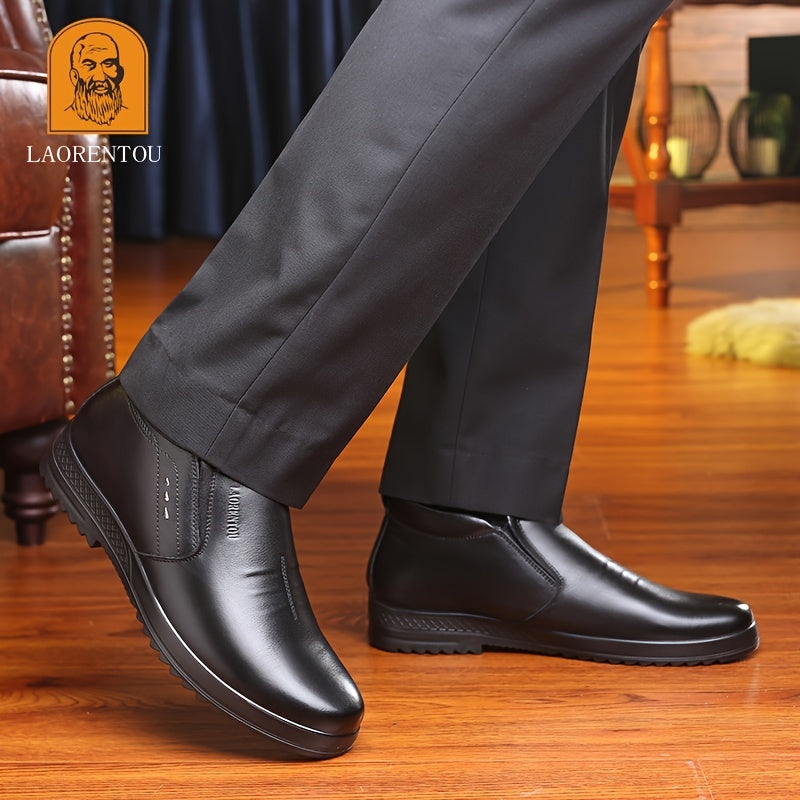 LAORENTOU Men's Leather High Top Warm Fleece Slip On Casual Shoes