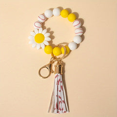 Sun Flower Silicone Bead Keychain Tassel Pendant