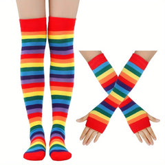Rainbow Feather Headband Suspender Cuffs Socks Skirt Accessories Set 3p
