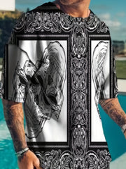 Skull All Over Print Mens 2 Piece Outfits Comfy T shirt And Casual Shorts Set
