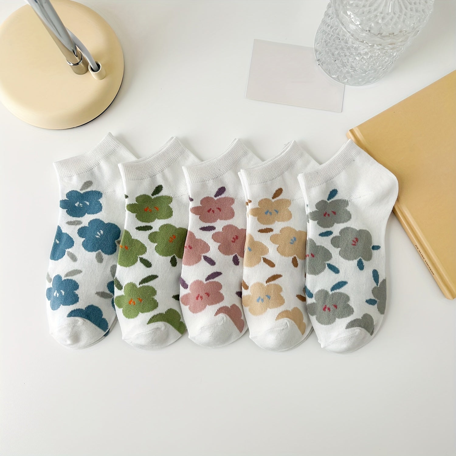 5 Pairs Floral Print Socks Low Cut Ankle Stockings