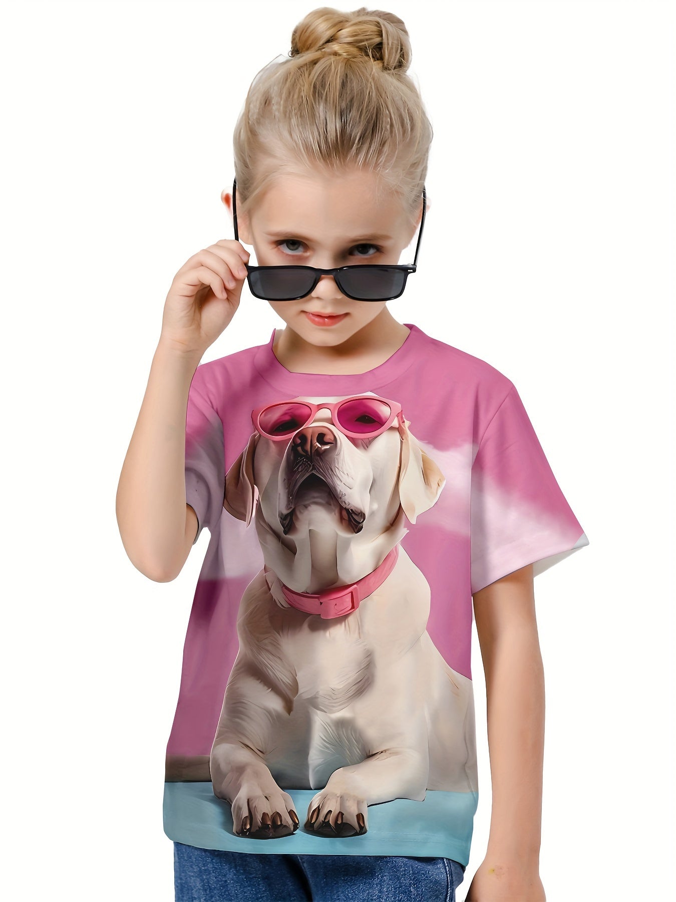 3D Puppy Graphic Short Sleeve T shirt for Girls Boys