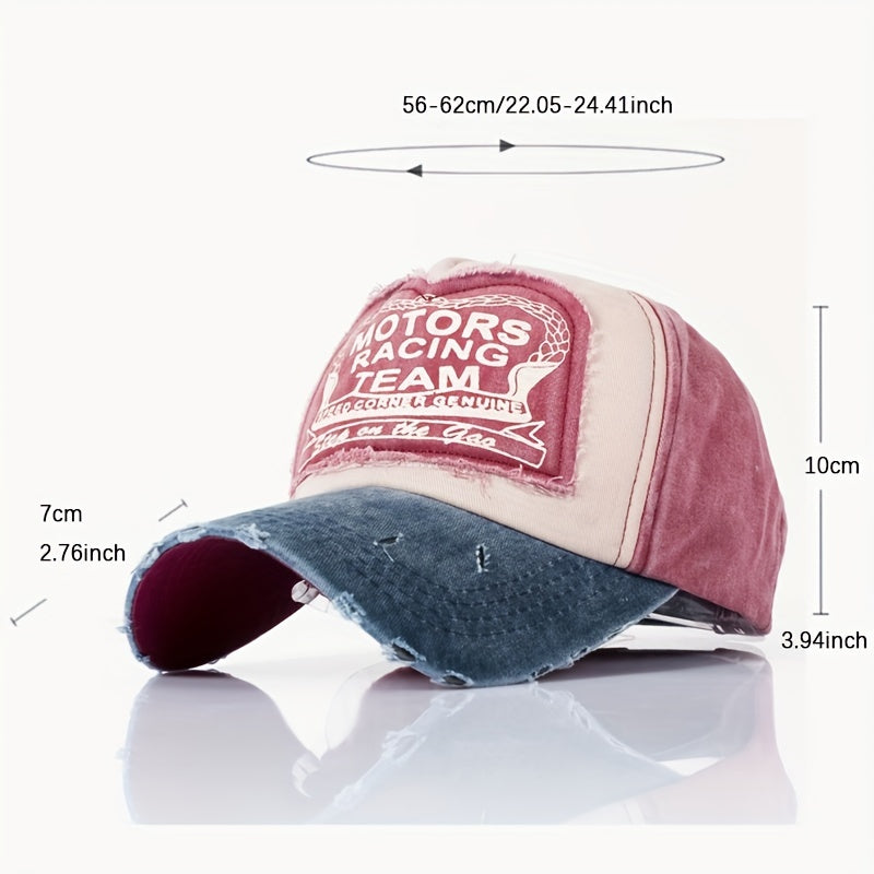 Distressed Printed Patch Baseball Cap Washed Cotton Sun Hat