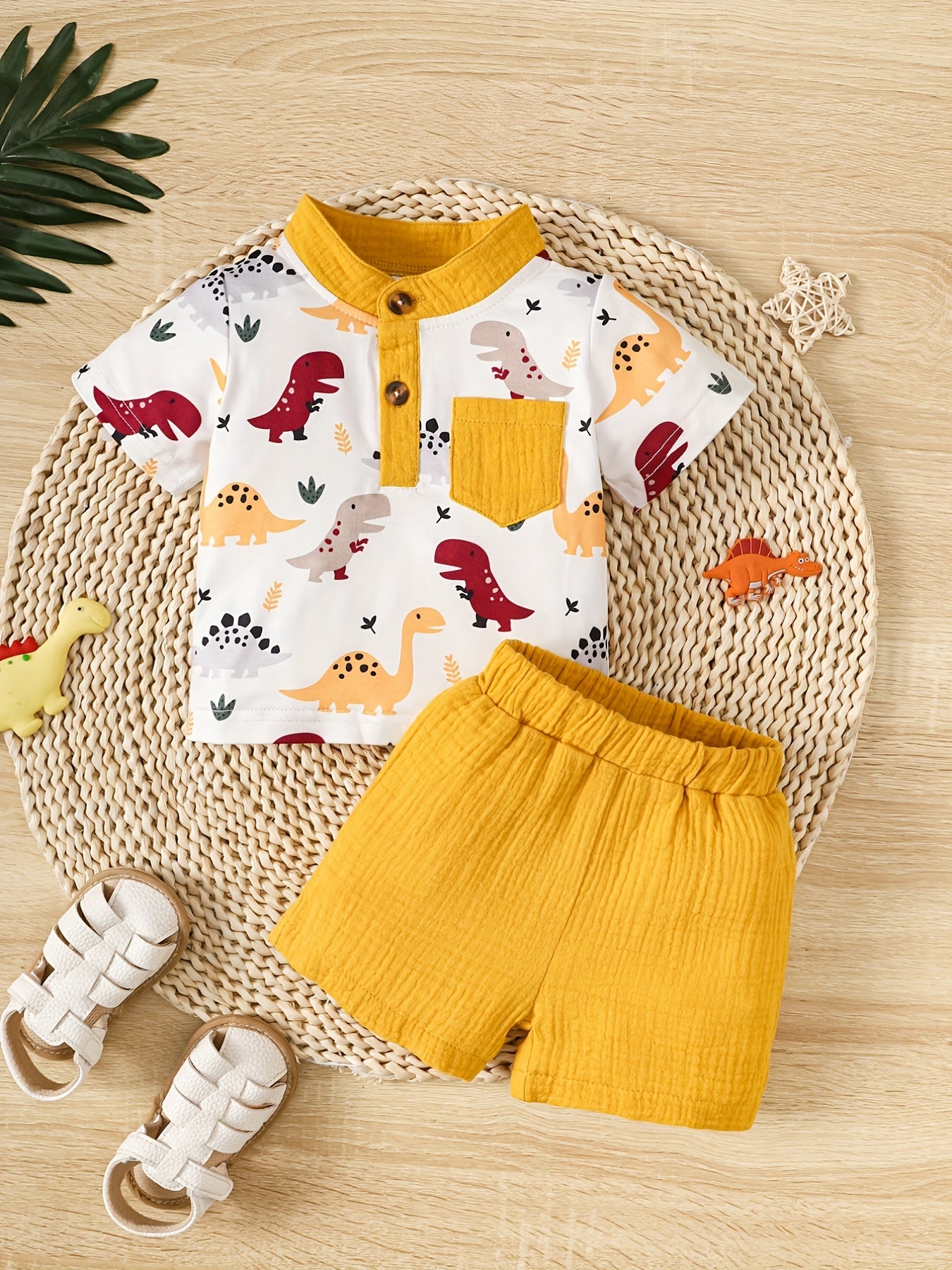 2pcs Infant Boys Dinosaur T-shirt & Shorts Set Casual Summer Clothes