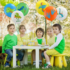 33 Colored Dinosaur Latex Balloons with Ribbon and Glue