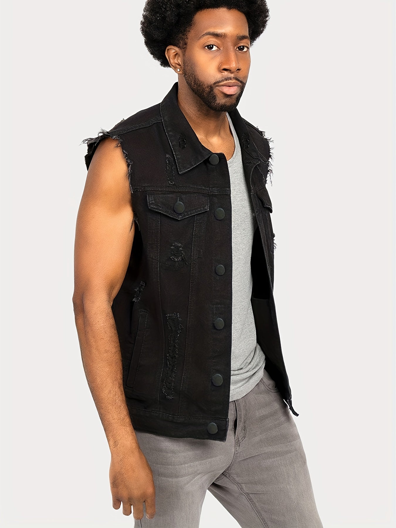 Men's Ripped Denim Vest Retro Sleeveless Jackets