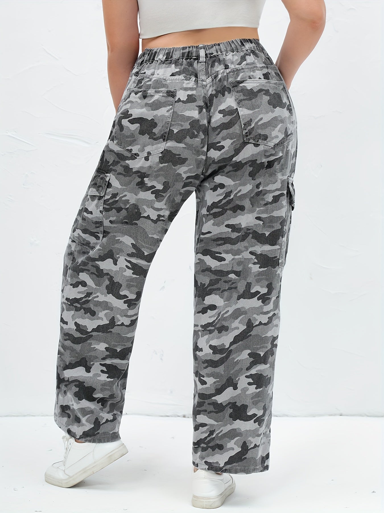  Camo Print High Rise Wide Leg Cargo Jeans