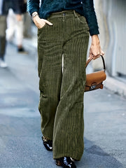  Solid Corduroy High Rise Straight Leg Trousers
