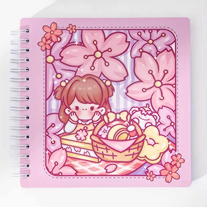 80 Sheets Cartoon Grid Inner Pages Spiral Coil Checkered Notebook