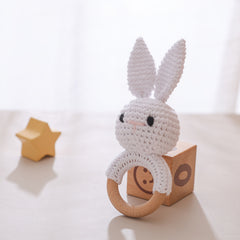 Crochet Bunny Rattle Toy with Wooden Ring - Perfect Kids Keepsake Gift
