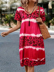  Tie Dye Leopard V Neck Dress