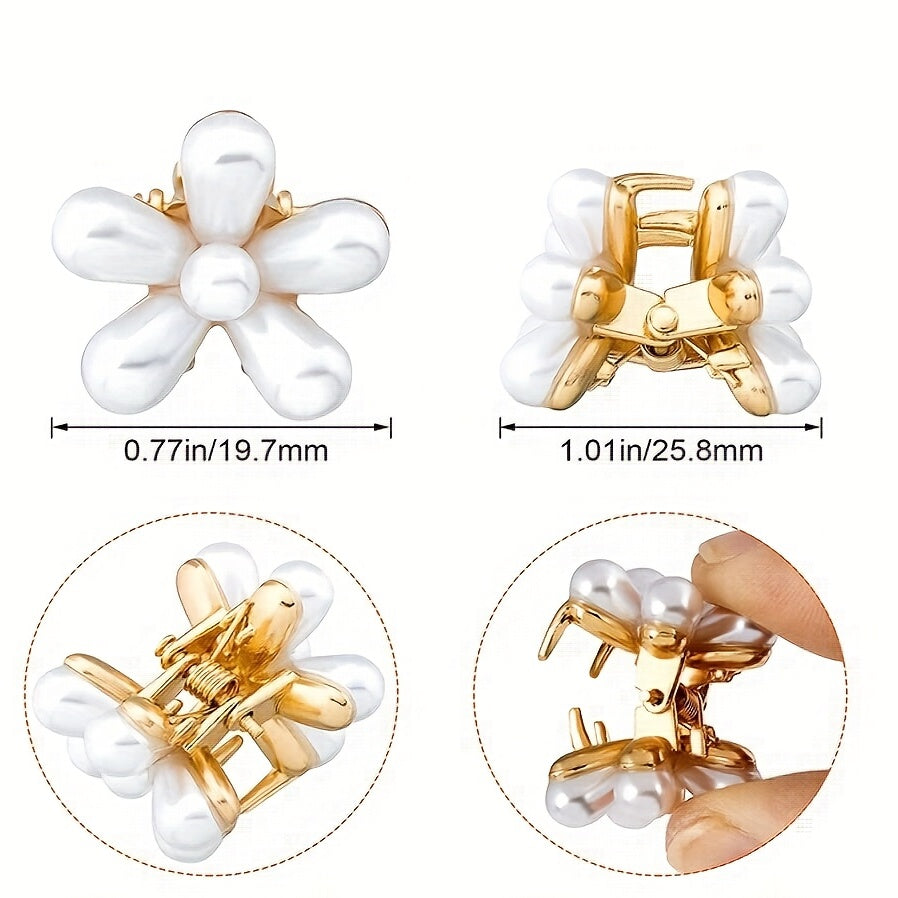 5pcs Small Pearl Hair Claw Clips Flower Bang Clips Hair Accessories